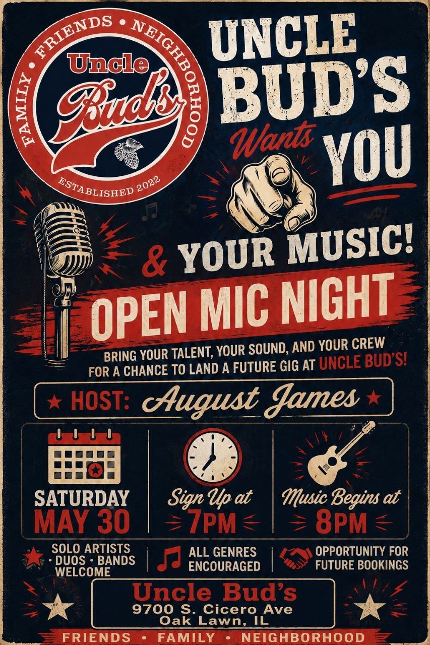 Uncle Bud's Open Mic Night Flyer